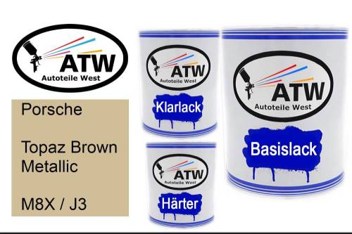 Porsche, Topaz Brown Metallic, M8X / J3: 1L Lackdose + 1L Klarlack + 500ml Härter - Set, von ATW Autoteile West.